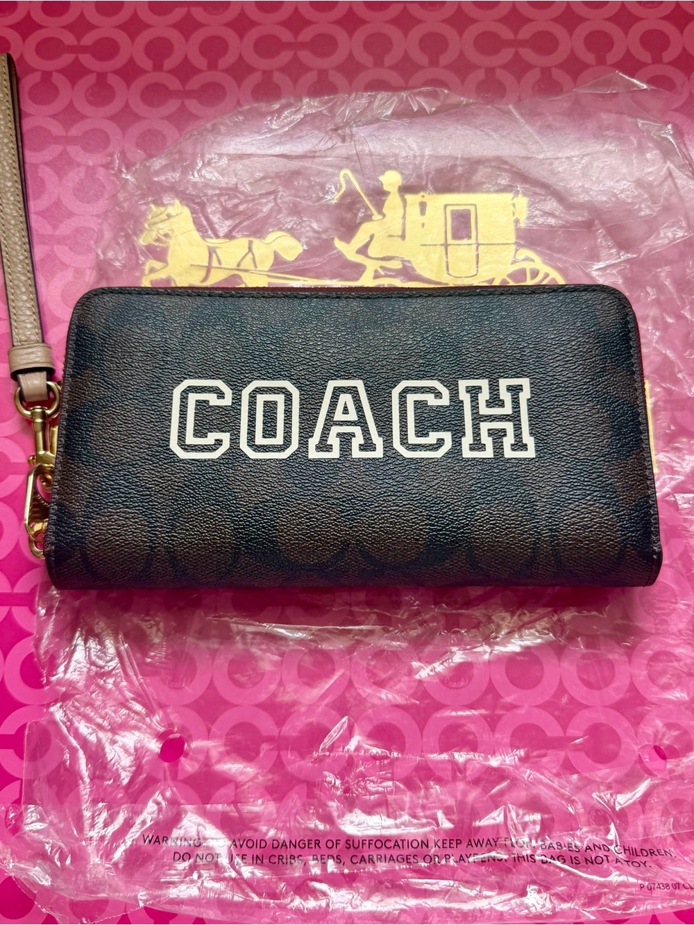 Coach Black Signature Logo Zip Wallet Wristlet